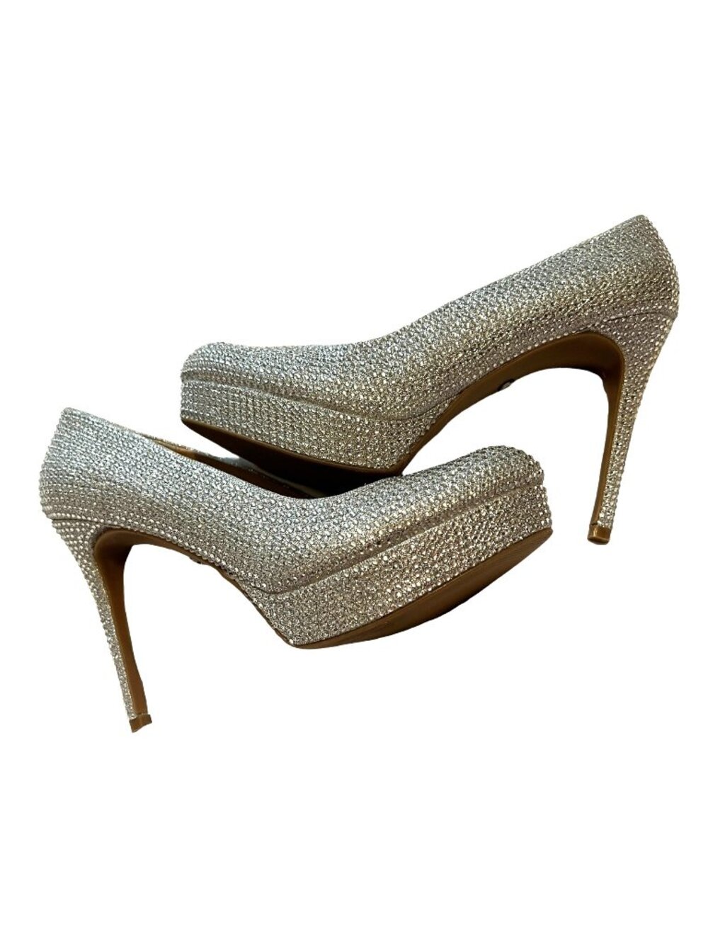 Thalia Sodi Silver Rhinestone Platform Heels Stiletto Pumps Women's SZ 11